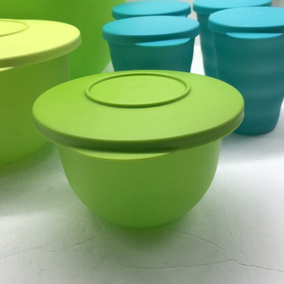 Tupperware Impressions Classic  Bowl  (4) & Jug (4) Tumbler Green & Blue Color - Picture 14 of 16